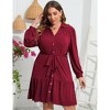 Clearlove Women's Plus Size Dresses Buttons Belted Long Sleeves Casual Midi Dress - 4 of 4