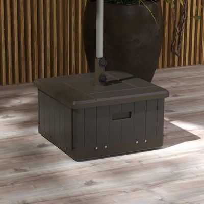 Brown Metal Wheeled Multiuse Outdoor Umbrella Base and Table