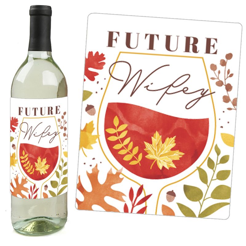 Big Dot of Happiness Fall Foliage Bride - Autumn Leaves Bridal Shower and Wedding Party Decorations - Wine Bottle Label Stickers - Set of 4, 5 of 9