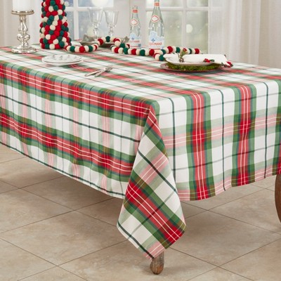 Holiday Plaid Rectangular Fabric Tablecloth 70" x 84"