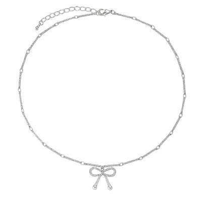 Copper - Toned Alloy Bow - Shaped Diamond - Embellished Modern Women's Necklace