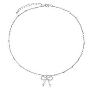 Copper - Toned Alloy Bow - Shaped Diamond - Embellished Modern Women's Necklace - 1 of 4