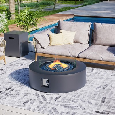 42-inch Outdoor Round Fire Pit Table Propane for Outside Patio with Tank Cover and Wind Guard