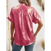 Women's Metallic Styke Button Party Shirt Short Sleeve Loose Casual Top - 4 of 4