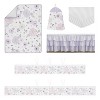 Sweet Jojo Designs Crib Bedding + BreathableBaby Breathable Mesh Liner Girl Watercolor Floral Purple Pink and Grey - 6pcs - 2 of 4