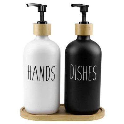 LunaLulinlk Glass Soap Dispenser Set, Contains Hand Soap and Dish Soap Dispenser(Black & White)