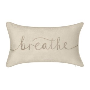 12"x20" Oversize Celebrations 'Breathe' Velvet Embroidered Lumbar Throw Pillow Sand/Taupe - Edie@Home - 1 of 4
