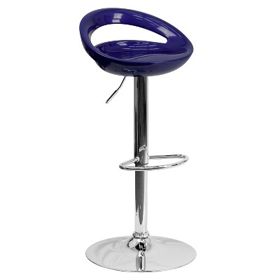 Flash Furniture Contemporary Plastic Adjustable Height Barstool with Rounded Cutout Back and Chrome Base