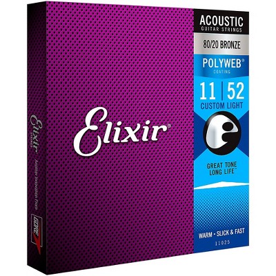 Elixir 80/20 Bronze Acoustic Guitar Strings with POLYWEB Coating, Custom Light (.011-.052)