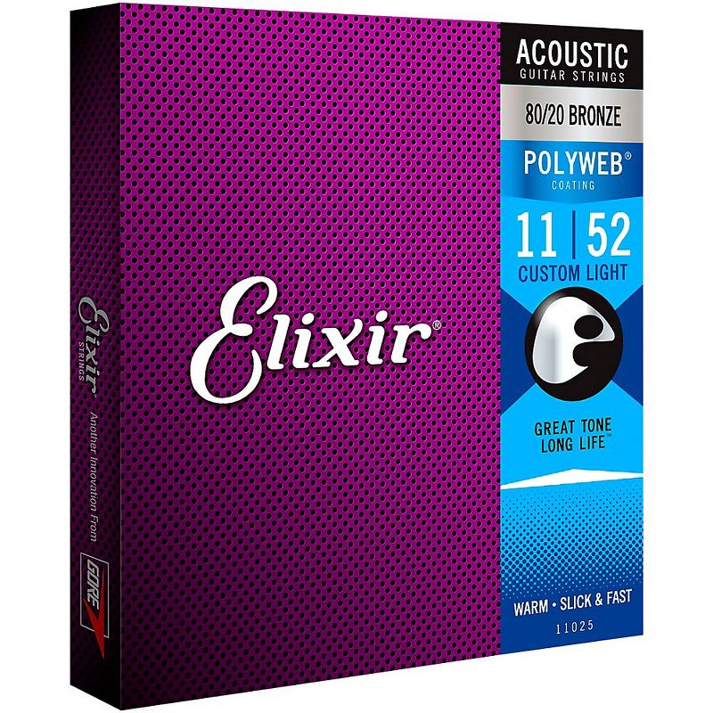 Elixir 2-Pack Light OPTIWEB Electric Guitar Strings and Light 80/20 Bronze POLYWEB Acoustic Guitar Strings Bundle, 5 of 7