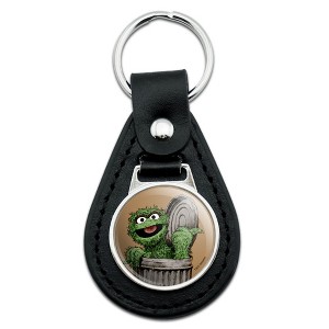 Sesame Street Vintage Oscar The Grouch Black Leather Keychain - 1 of 4