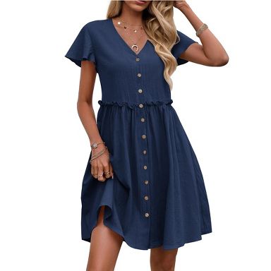 denim v neck mini dress Women's Aurora Dress Classic Large