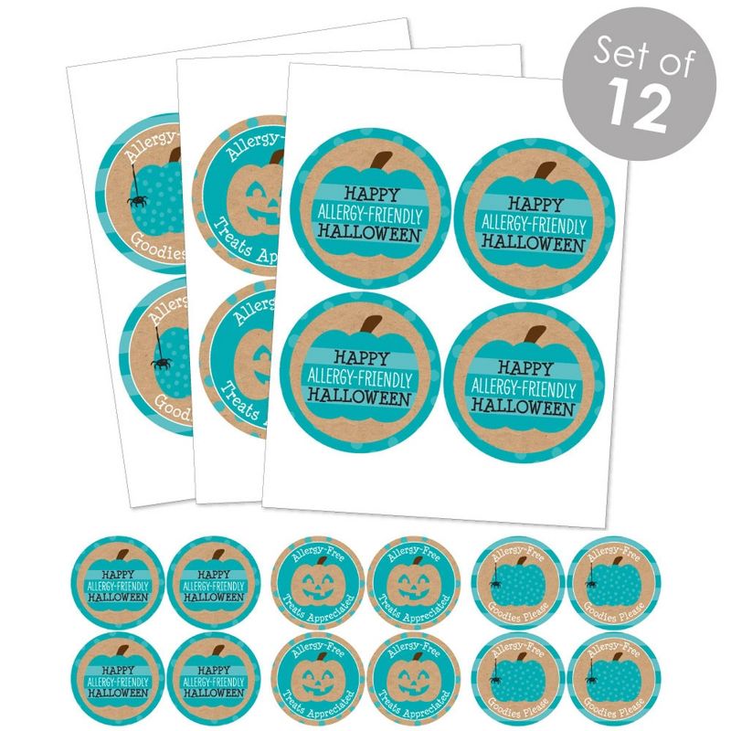 Big Dot of Happiness Teal Pumpkin - Halloween Allergy Friendly Trick or Trinket Name Tags - Party Badges Sticker Set of 12, 2 of 8
