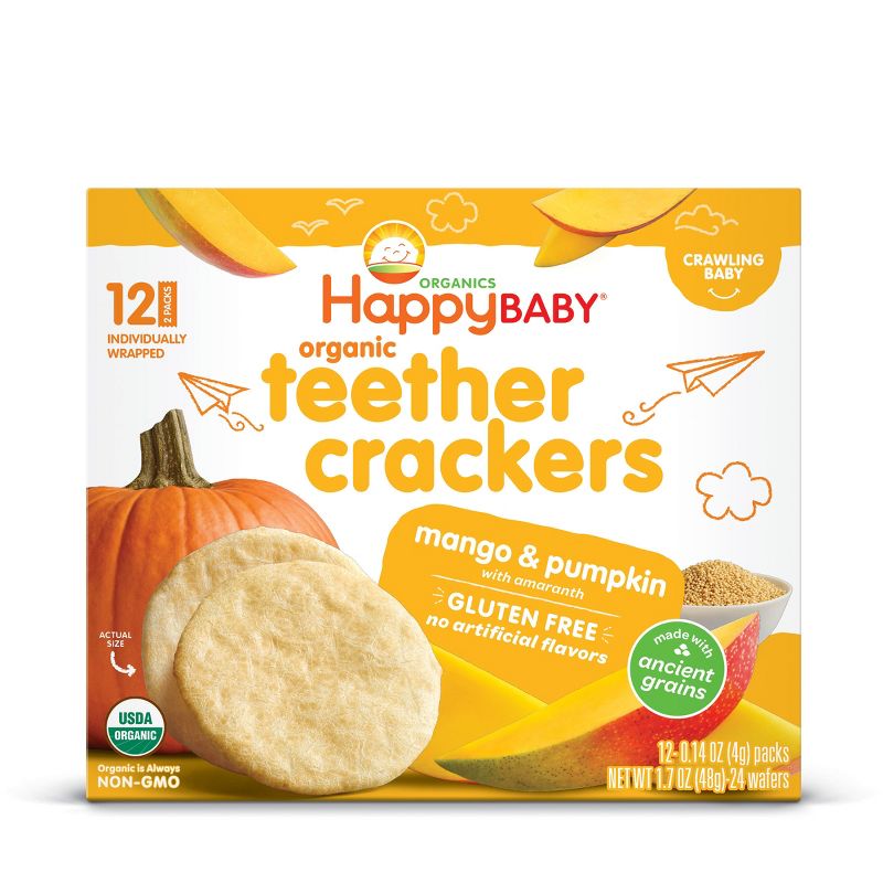 HappyBaby Mango &#38; Pumpkin Organic Teether Crackers - 12ct/1.68oz, 3 of 6