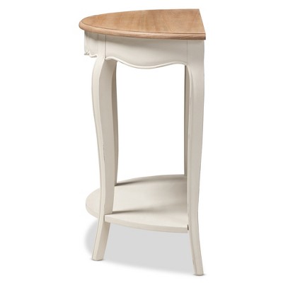 Cordelia 32" White and Natural Wood Demilune Console Table with Storage