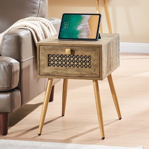 Probe Hues Farmhouse End Table with Drawer, Waterproof Top & Curved Design - 1 of 4