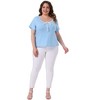 Agnes Orinda Women's Plus Size Square Neck Contrast Trim Tie Knot Short Sleeve Tops - 3 of 4