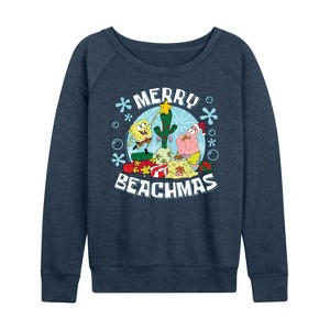 Women's - SpongeBob SquarePants - Merry Beachmas Lightweight French Terry Wide Neck Long Sleeve Shirt - 1 of 4
