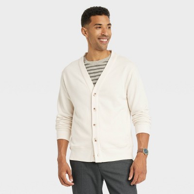 Men's V-Neck French Terry Cardigan - Goodfellow & Co™ Ivory XXL