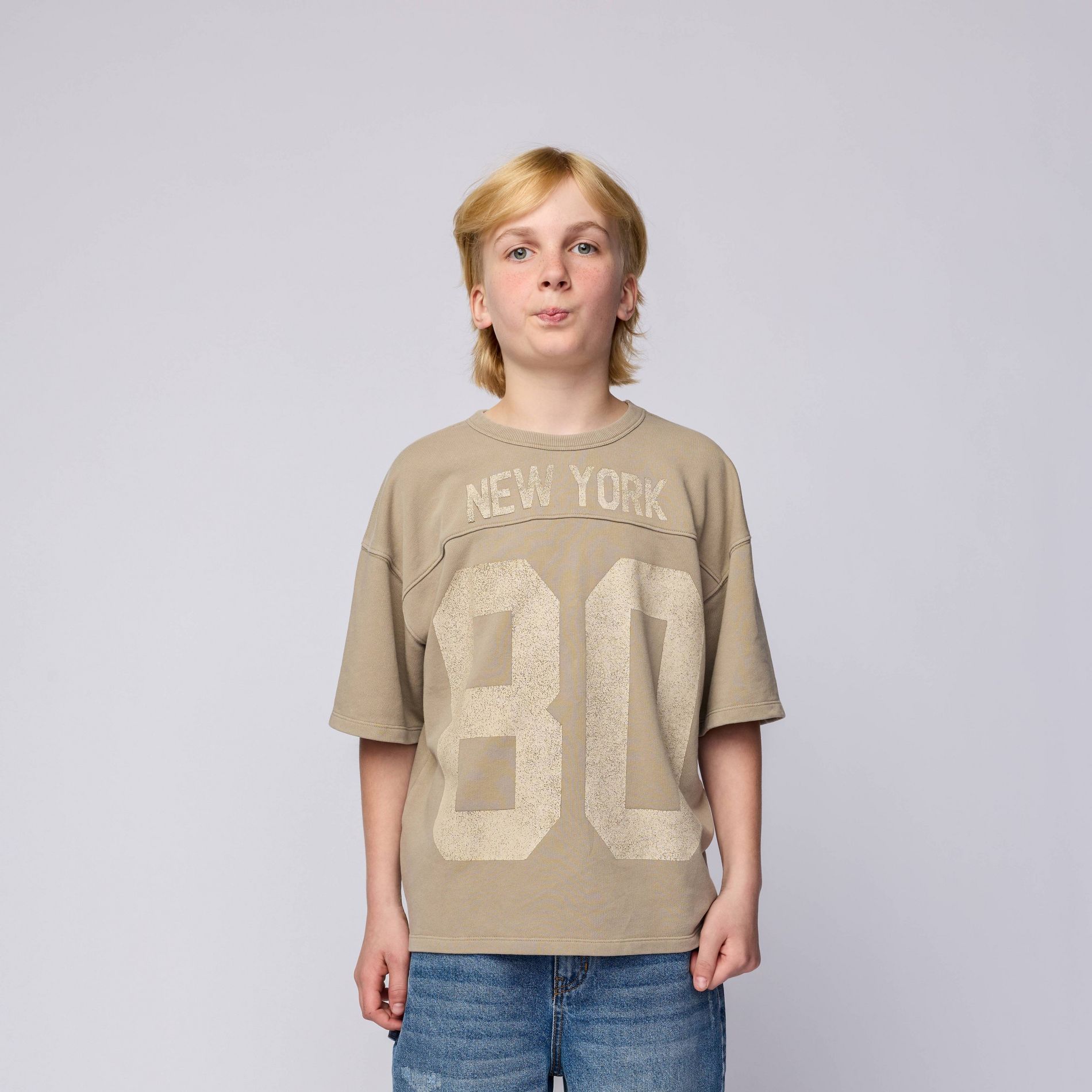 Pacsun Kids Boys' Oversized French Terry Graphic T-Shirt - Light Khaki L
