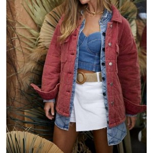 Women's Solid Mineral Wash Quilted Pockets Shacket - DAVI & DANI - 1 of 4