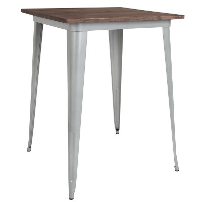 Flash Furniture 31.5" Square Metal Indoor Bar Height Table with Rustic Wood Top