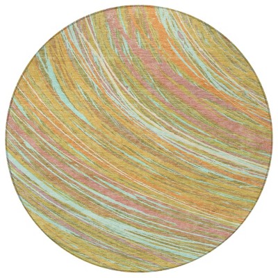 HomeRoots 8' Gold Sky Blue And Coral Round Abstract Washable Indoor Outdoor Area Rug