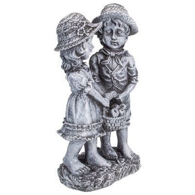 13" Boy and Girl Apple Picking Resin Garden Statue
