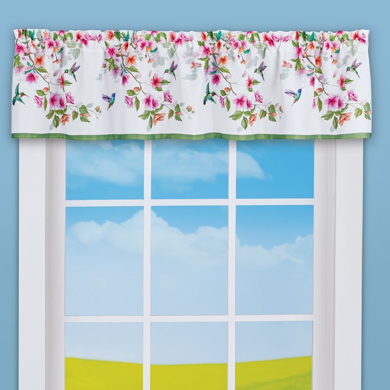 Collections Etc Vibrant Hummingbird Floral Printed Window Valance 69" WIDE, 2 of 3