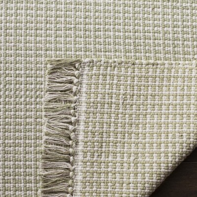 Ivory and Green Handwoven Cotton Flatweave 6' x 9' Rug