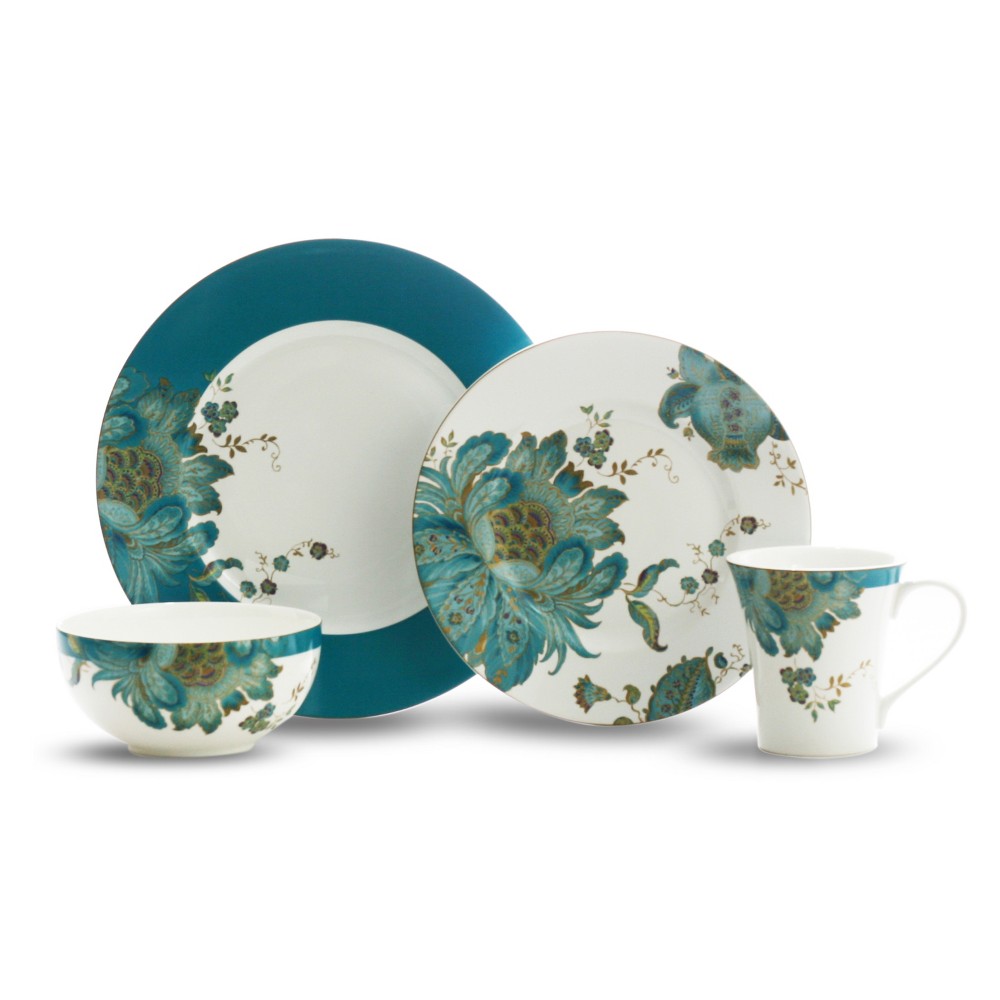 UPC 727870112014 product image for 16pc Porcelain Eliza Dinnerware Set Blue/White - 222 Fifth: Floral Botanical Dis | upcitemdb.com