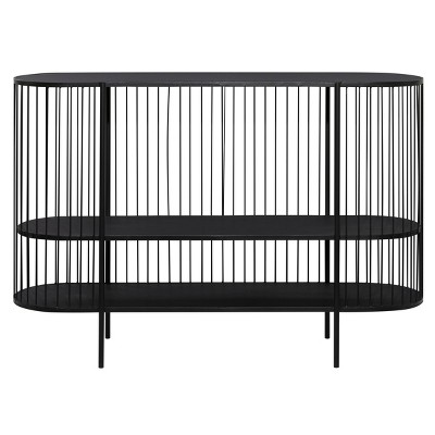 Sleek Black Metal Console Table with Dual Storage Shelves
