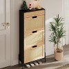 Rattan Shoe Cabinet, 3 Flip Doors and 1 Drawer Shoe Organizer, Adjustable Narrow Shoe Rack for Entryway - 4 of 4