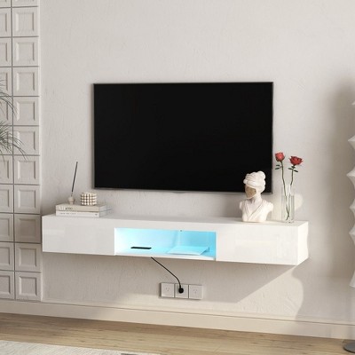 CAVINAS Floating TV Stand for 55-65 Inch" TVs,63" Entertainment Center with 16-Color LED Lights,Wall Mounted TV Console for Living Room,Bedroom