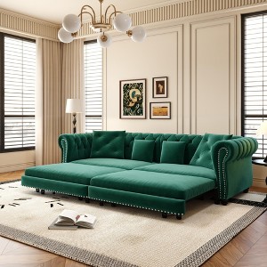 3-in-1 Sleeper Sofa Bed with Pull-Out Design,89" Velvet Convertible Sofa Bed with Movable Ottoman, King Size Sofa Bed for Living Room-Koiai - 1 of 4