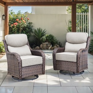 POCASSY Outdoor Swivel Rocker Patio Swivel Chairs Set, 6" Thick Cushions All Weather Wicker Swivel Glider Chairs with High Back for Porch - 1 of 4