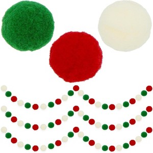 4E's Novelty 3 Pack Christmas Pom Poms Garland, 7ft Each, Felt Ball Garland with string in Red, White, Green, Colorful Pom Pom Ball for Christmas Tree - 1 of 4