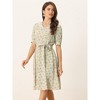 INSPIRE CHIC Women's Vintage Floral Peter Pan Collar High Waist Puff Sleeve A-line Midi Dress - 2 of 4