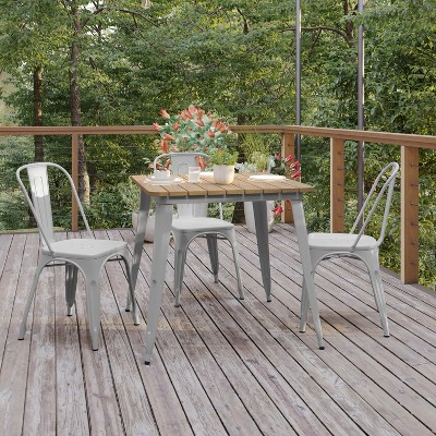 31.5" Brown Poly Resin Top Dining Table with Silver Steel Base