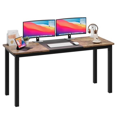 Computer Desk Gaming Desk 63 Inch - Large Writing Table with Metal Legs, Black Wood Home Office Desk, Multi-Function Workstation