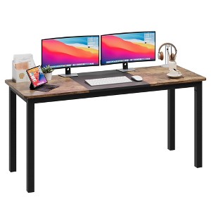 Computer Desk Gaming Desk, Large Rectangular Wood Workstation, Sturdy Metal Legs, Home Office Writing Table, Easy Assembly, Grey & Black - 1 of 4