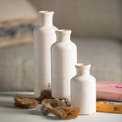 Set of 3 Small White Ceramic Bottle Vases