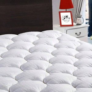 Queen Mattress Pad, Fitted Quilted Cotton Cover, Cooling Pillow Top with Down Alternative Filling, 8 - 21 Deep Pocket, 60x80 White - 1 of 4