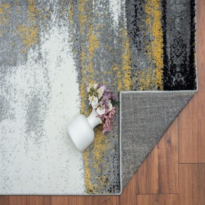 Gray 2x7 Abstract Brushstrokes Stain-Resistant Area Rug