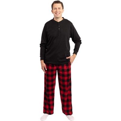#FollowMe Mens Thermal Henley Pajama Set with Polar Fleece Pants  Warm, Comfy Sleepwear