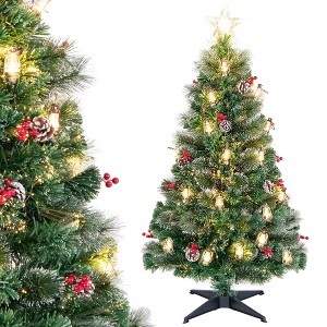 Costway 5/6/7 FT Christmas Tree Artificial Xmas Tree with 8 Lighting Modes 49/64/80 Warm LED Lights - 1 of 4