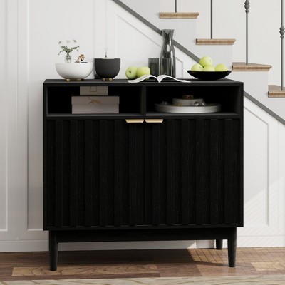 Fluted Cabinet Sideboard with Door&Adjustable Shelves, 35" Large Kitchen Buffet Storage Cabinet with Open Storage