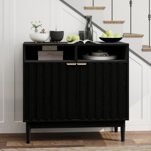 Fluted Cabinet Sideboard with Door&Adjustable Shelves, 35" Large Kitchen Buffet Storage Cabinet with Open Storage - 1 of 4