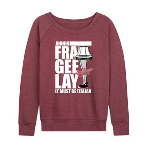 Women's - A Christmas Story - Ahhh Fra Gee Lay Must Be Italian Lightweight French Terry Wide Neck Long Sleeve Graphic Shirt - 1 of 4
