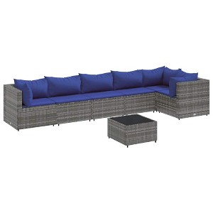 vidaXL 7-Piece Patio Lounge Set - Gray Poly Rattan/Steel with Cushions & Glass Table for Garden/Terrace/Patio - 1 of 4